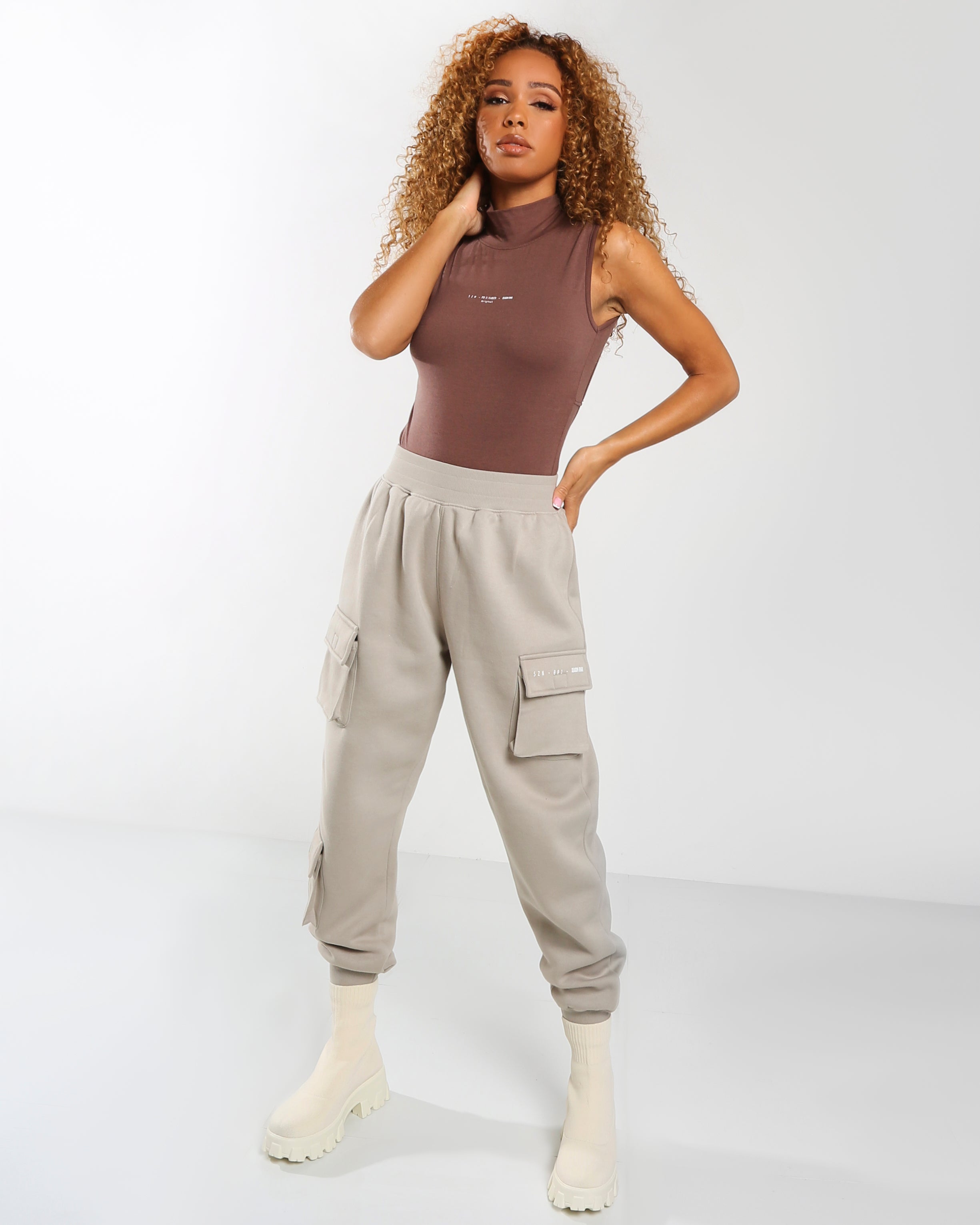 Amber x Public Desire pocket detail cuffed cargo trouser in khaki