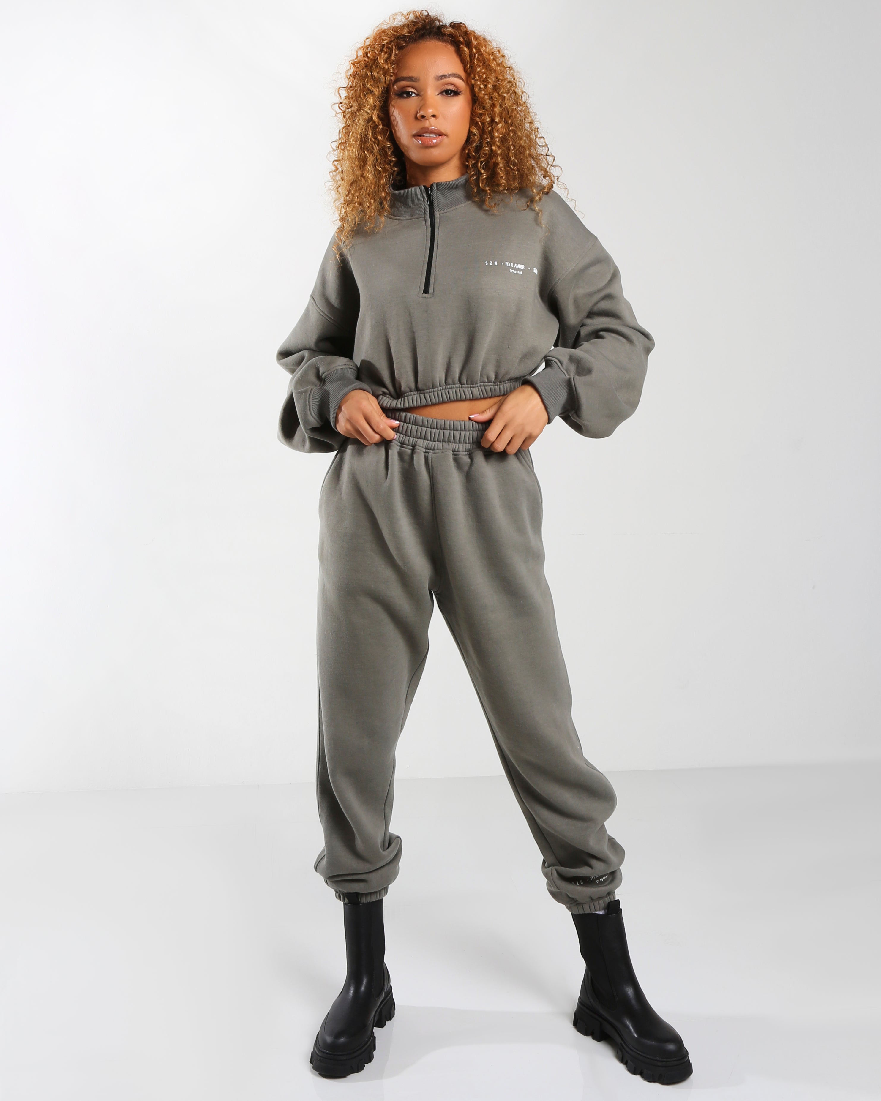 Amber x Public Desire waist detail jogger co-ord slate