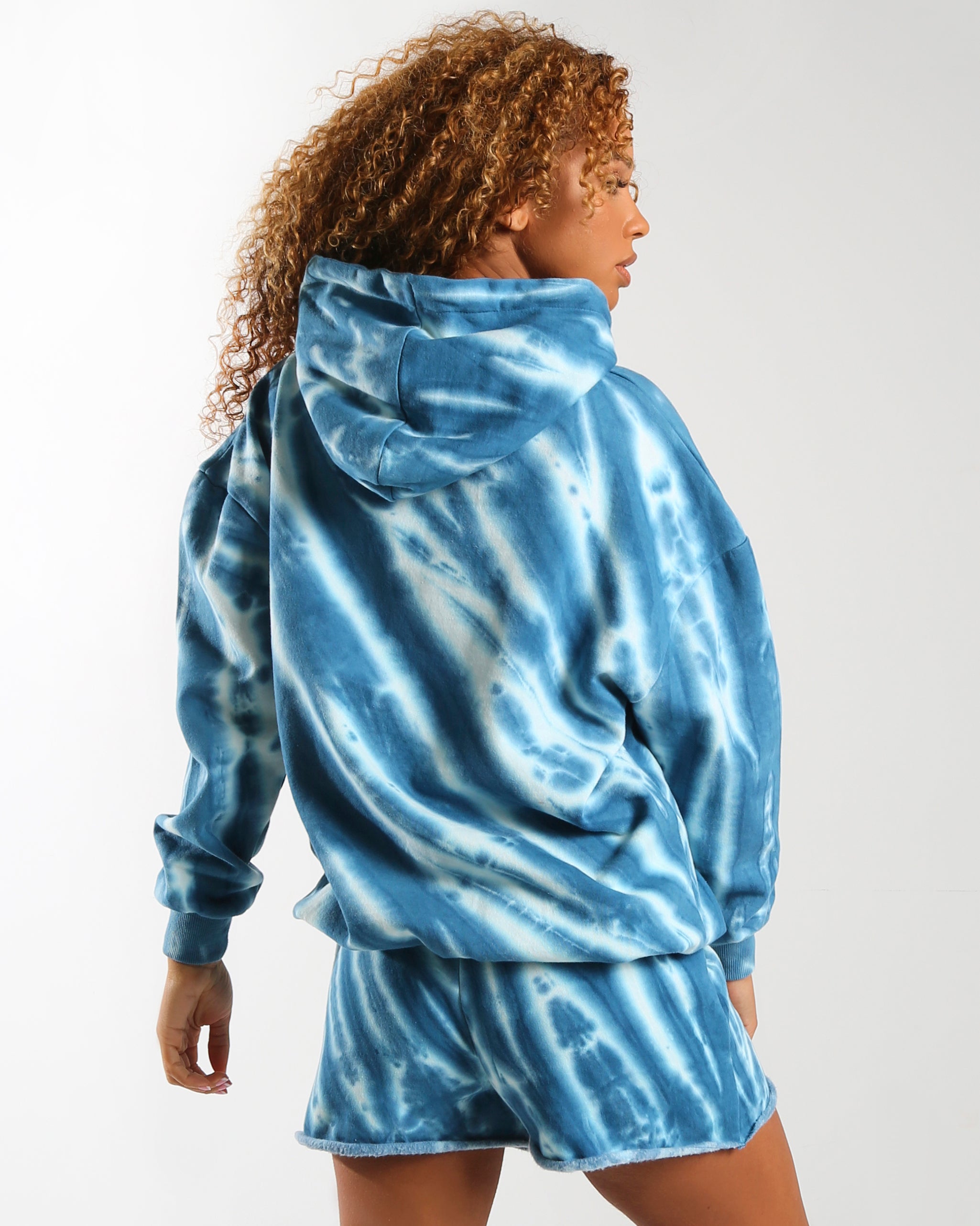 Amber x Public Desire tie dye oversized hoodie co-ord blue