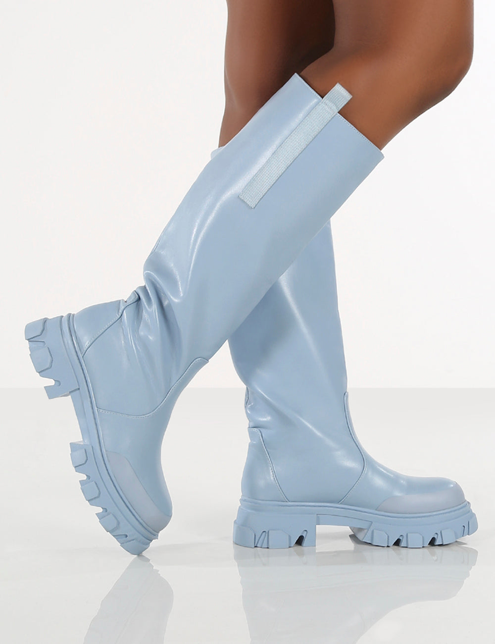 Amber x Public Desire Genius Blue PU Knee High Chunky Sole Boot