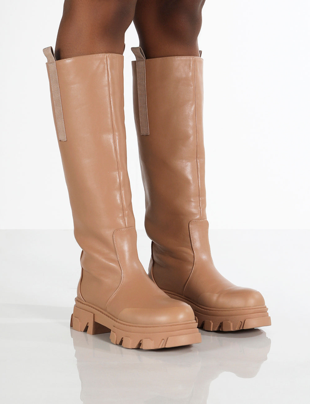 Genius Tan Knee High Chunky Sole Boots