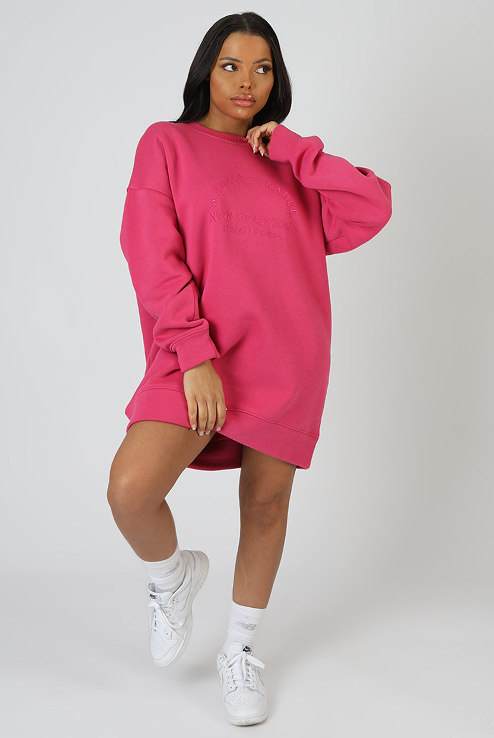 Kaiia Embroidered Sweat Dress Pink