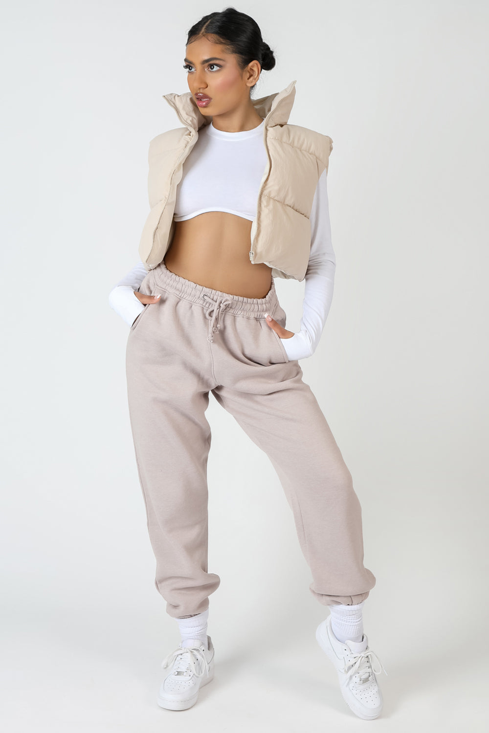 Cropped Puffer Gilet Stone