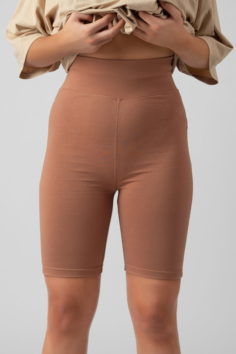 High Waisted Jersey Cycling Shorts Cinnamon