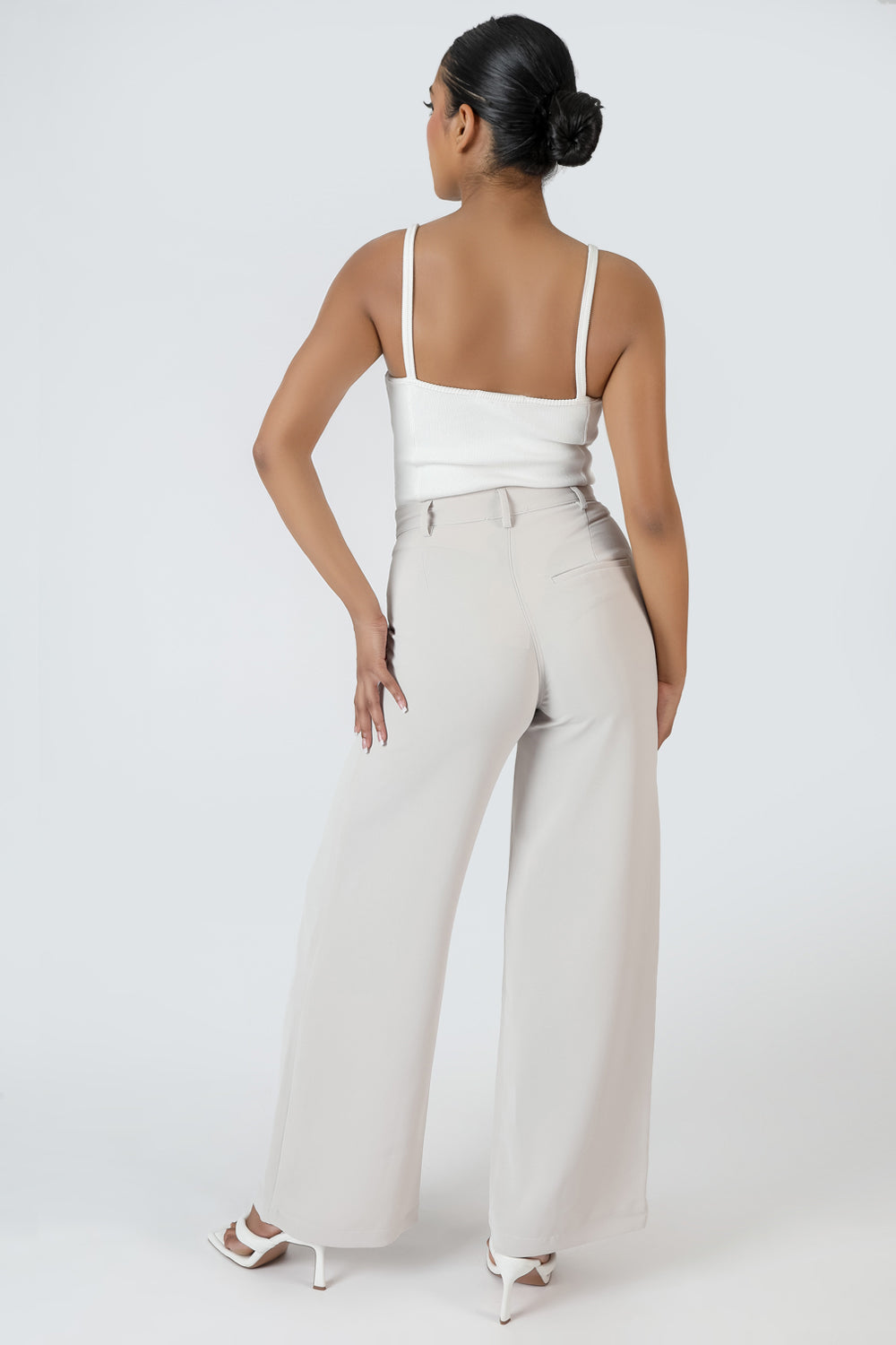 High Waist Wideleg Tailored Trouser Stone