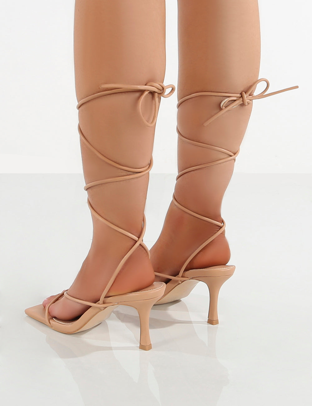 Amber x Public Desire Minimale WF Nude PU Twist Front Strappy Heel