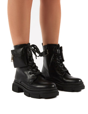 black chunky biker boots