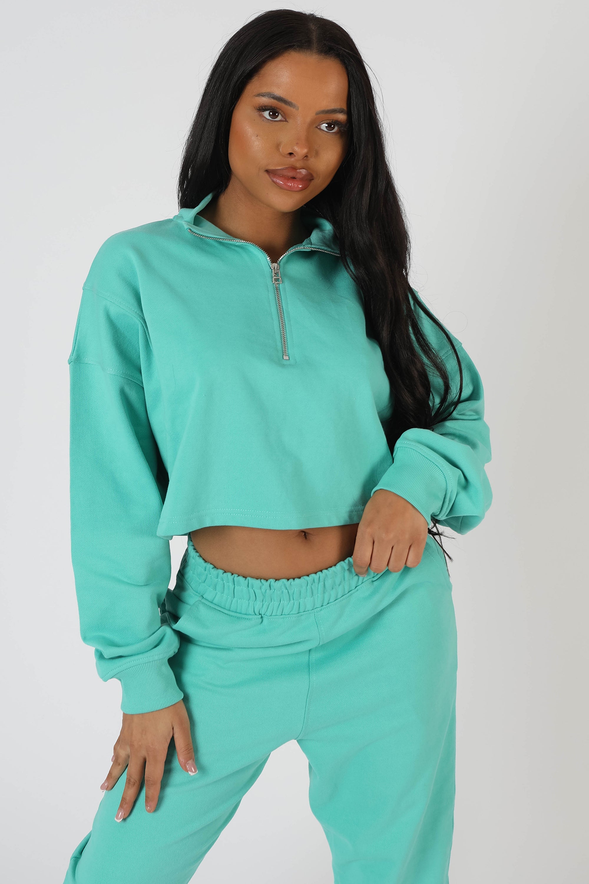 Half Zip Crop Sweatshirt Peppermint