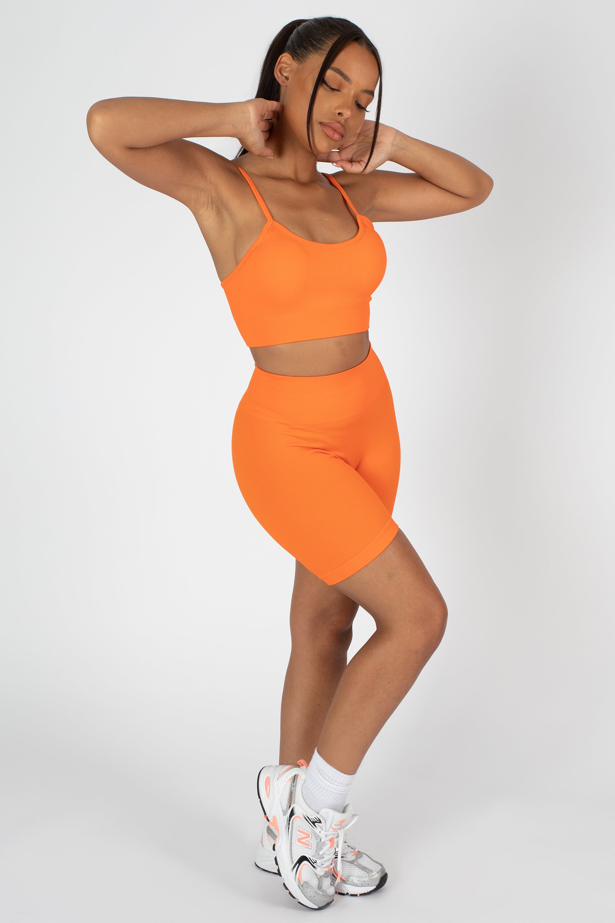 RIBBED CROP TOP AND SHORT CO-ORD SET ORANGE