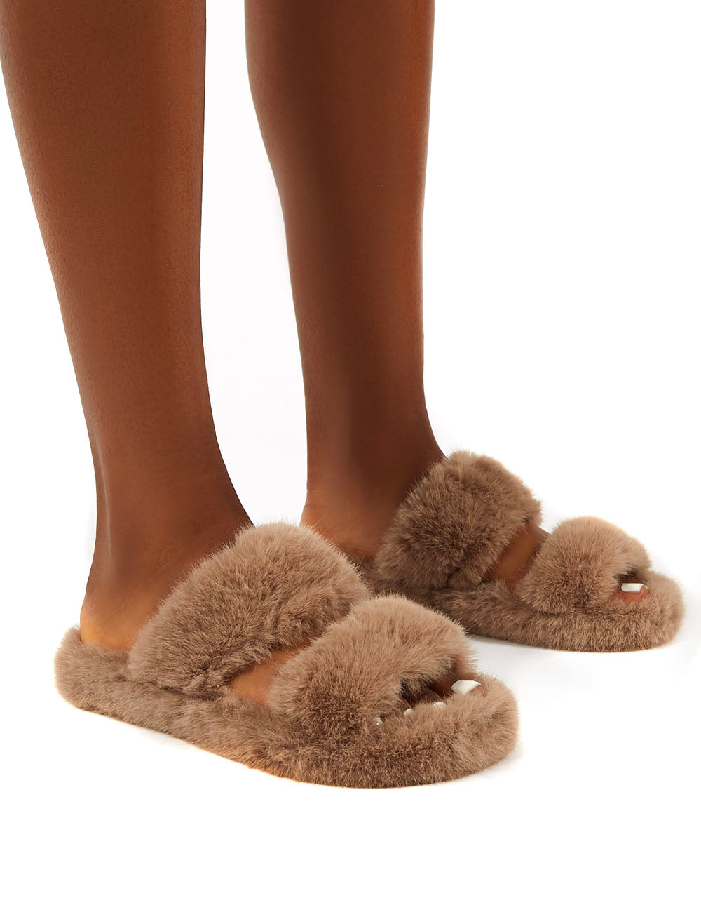 double strap fluffy slippers