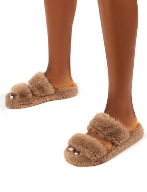 double strap fluffy slippers