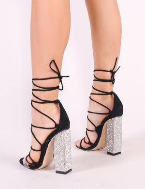 sparkle diamante lace up heels