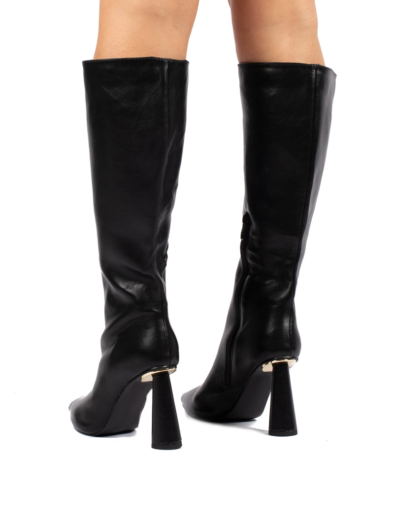 Aislinn Black Statement Heel Knee High Boots