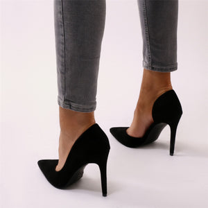 Tipsy Cut Out Court Heels in Black Faux 