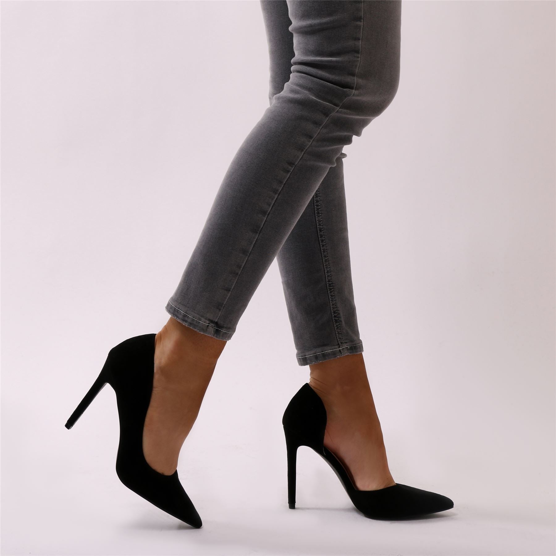 Tipsy Cut Out Court Heels in Black Faux 