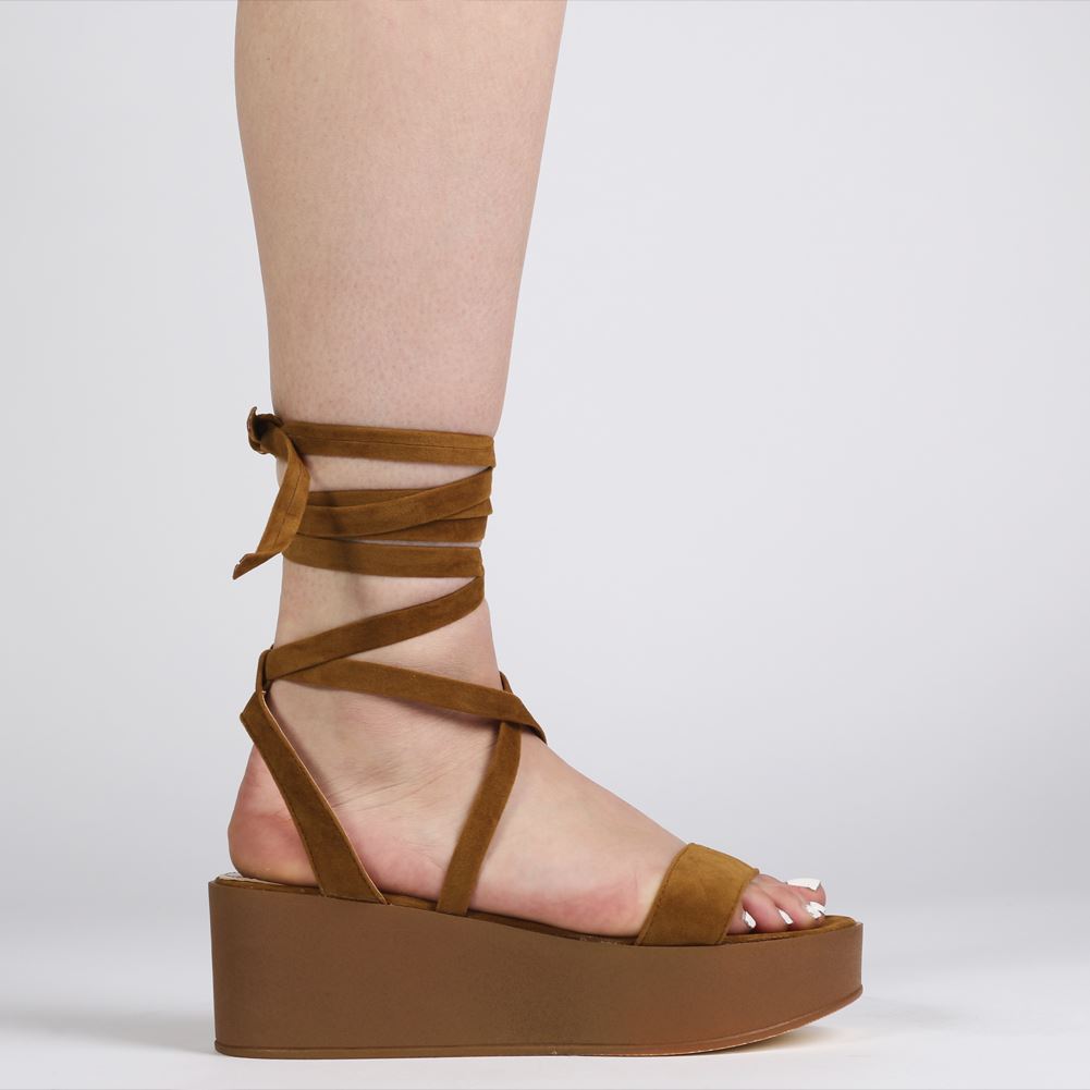 Diya Flatform Sandals in Tan Faux Suede