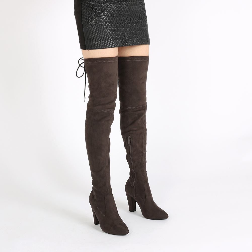 Janine Over the Knee Boots in Dark Taupe Faux Suede