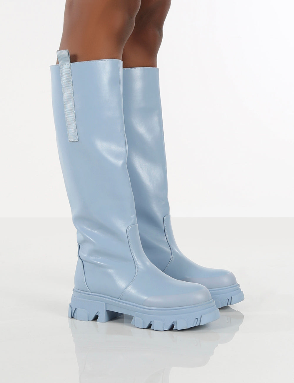 Amber x Public Desire Genius Blue PU Knee High Chunky Sole Boot