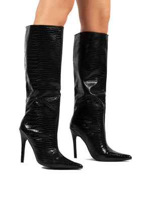 heeled croc boots