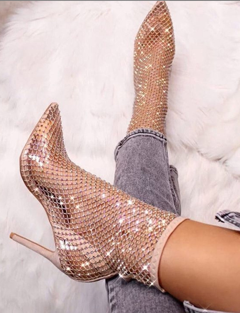 nude fishnet heels