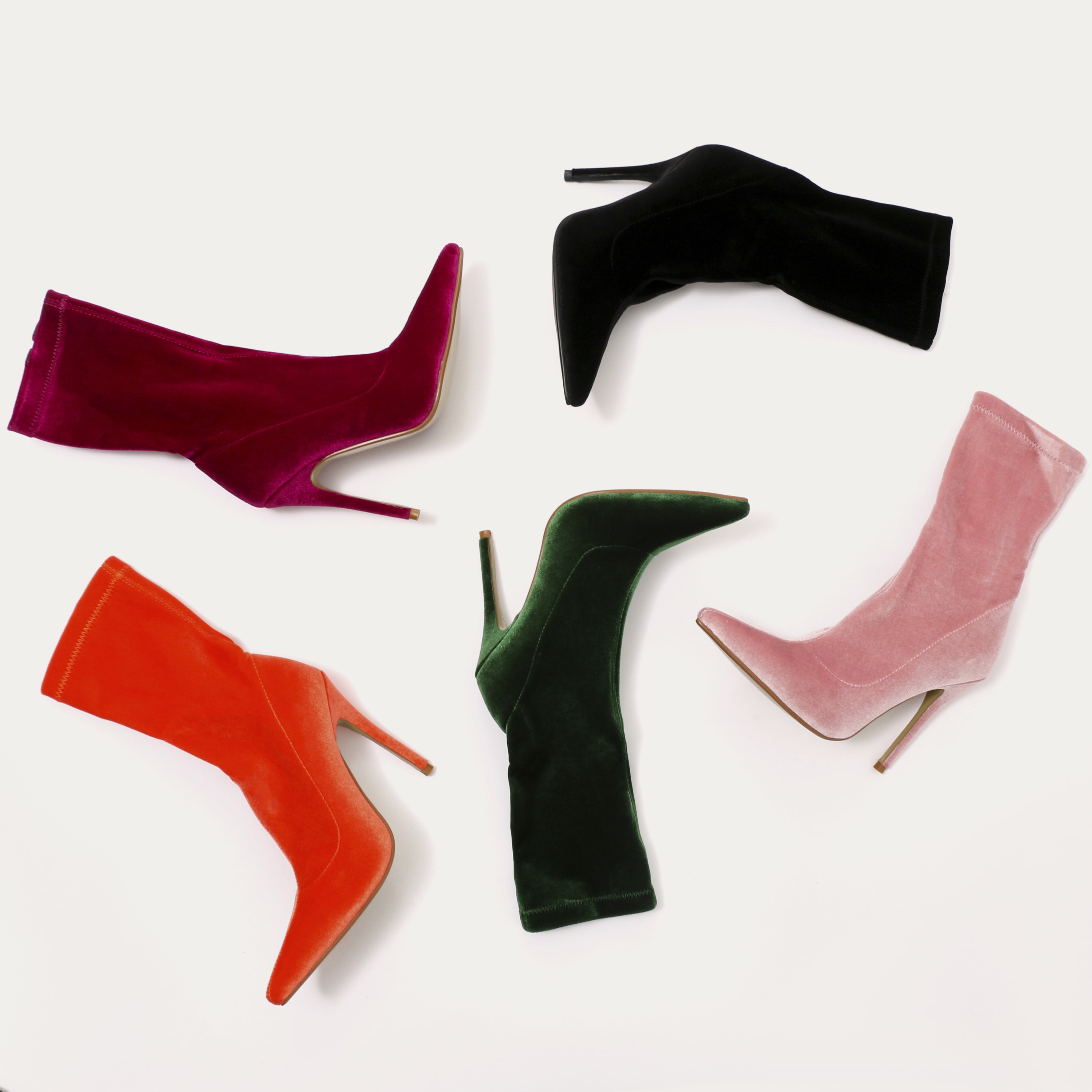 Direct Pointy Sock Boots in Hot Pink Velvet