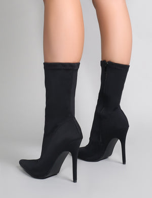 black heeled sock boots