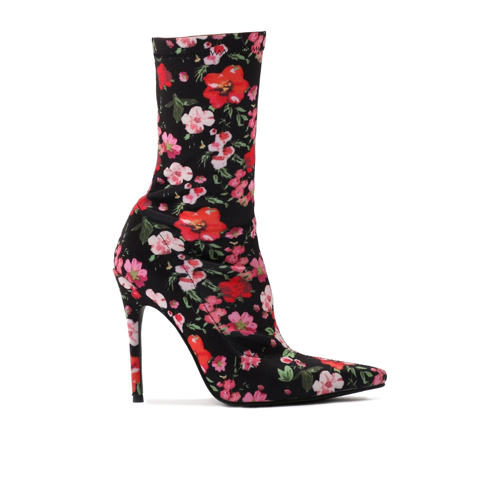 Direct Pointy Sock Boots in Floral Stretch