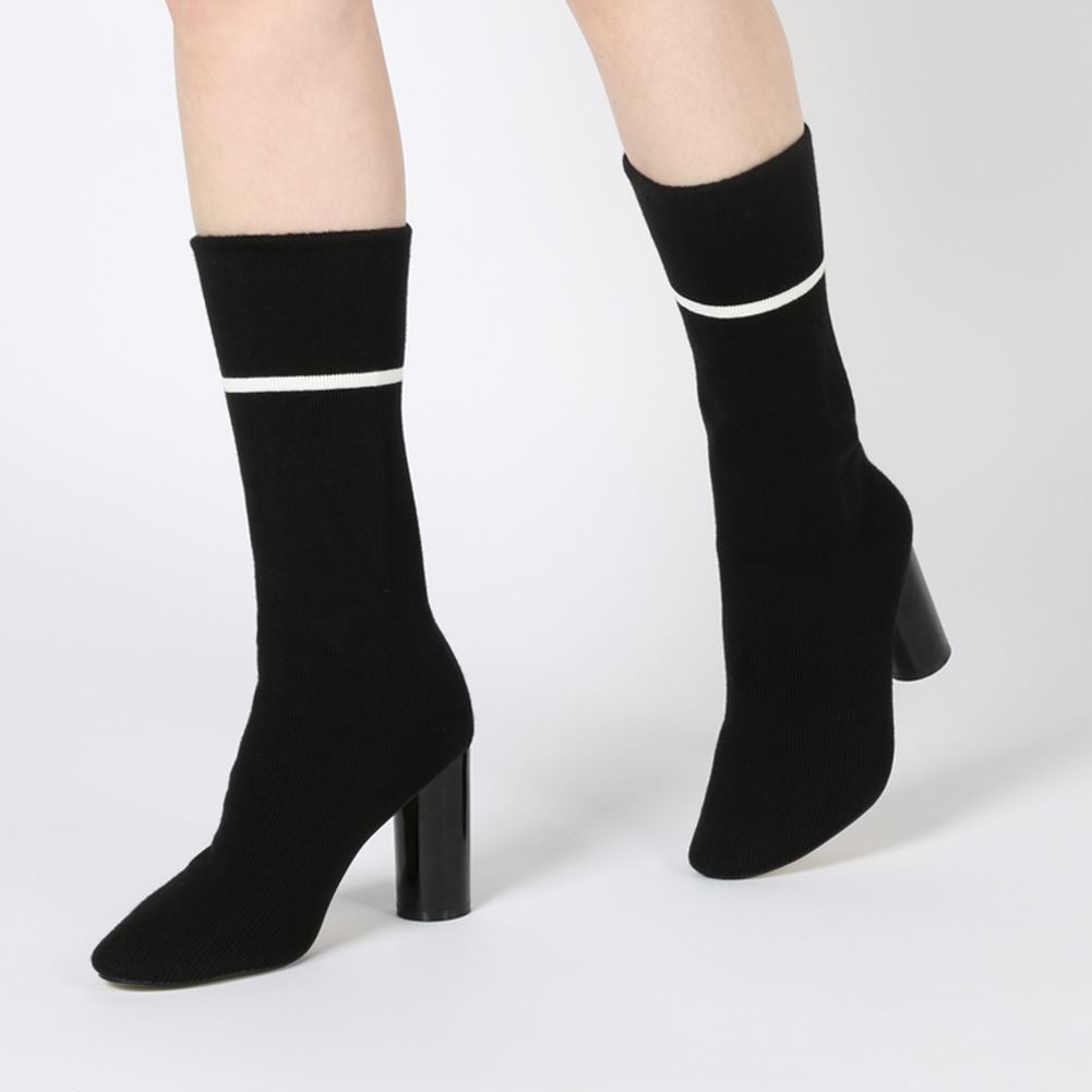 Elliott Sock Fit Stripe Ankle Boots in Black