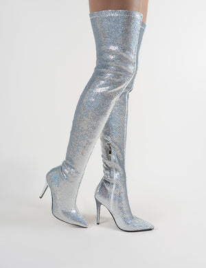 Dazzle Pointed Toe Over The Knee Boots 