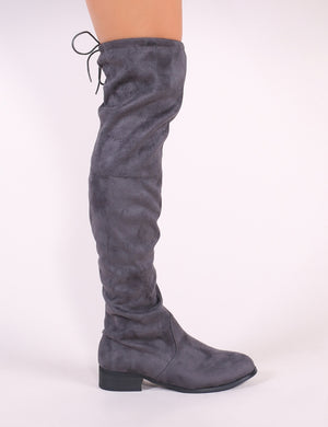 the Knee Boots in Grey Faux Suede 