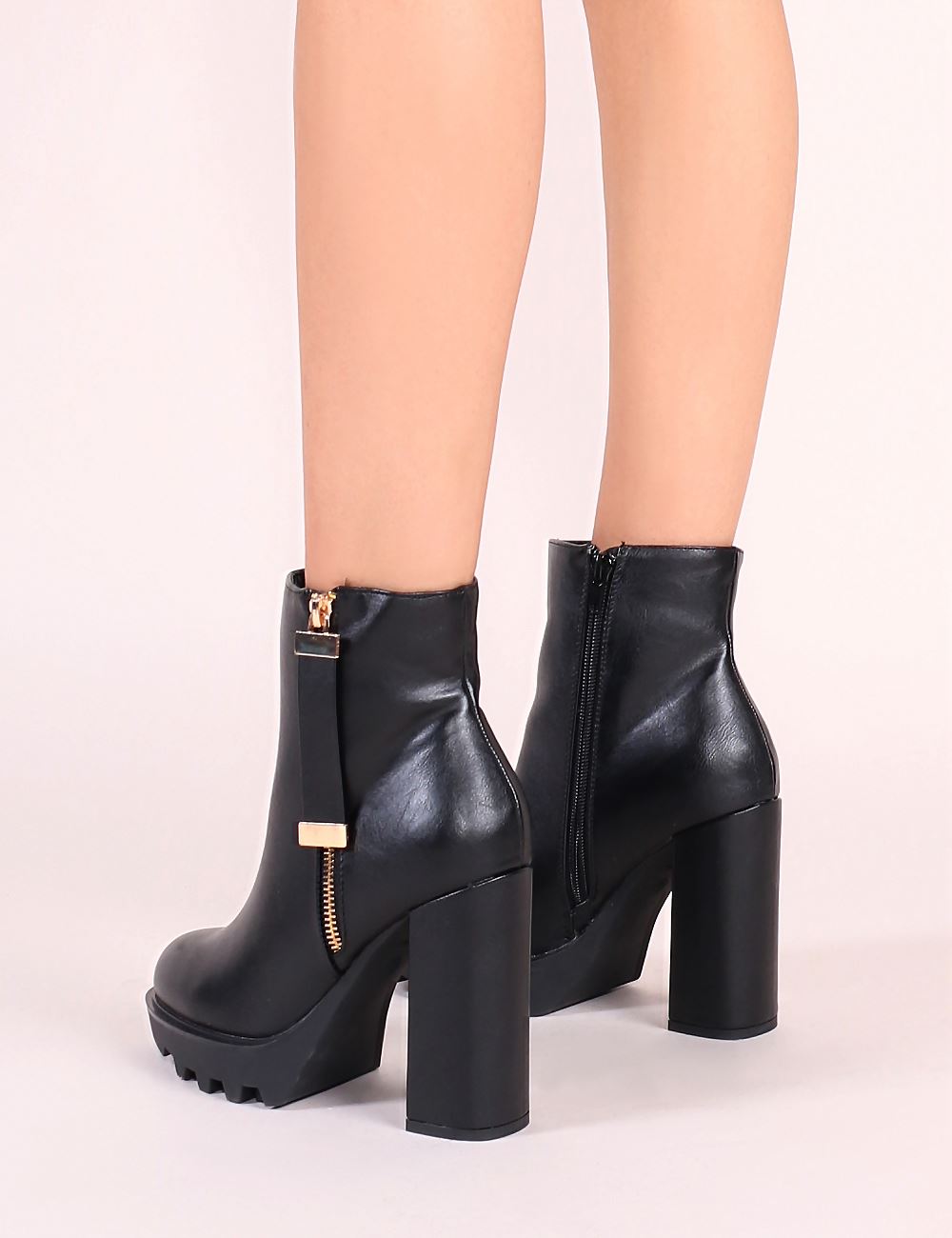 Joji Cleated Ankle Boots in Black