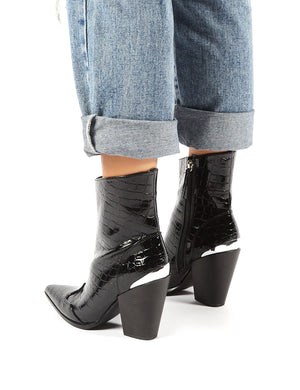 black patent crocodile ankle boots