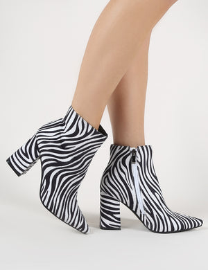 Hollie Pointed Toe Ankle Boots in Zebra 