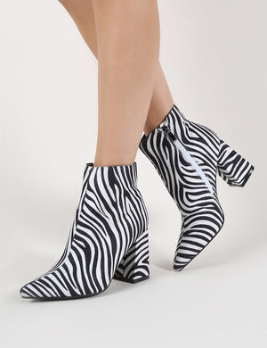 Hollie Pointed Toe Ankle Boots in Zebra 