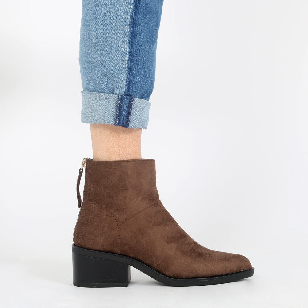 Isabella Ankle Boots in Taupe Faux Suede