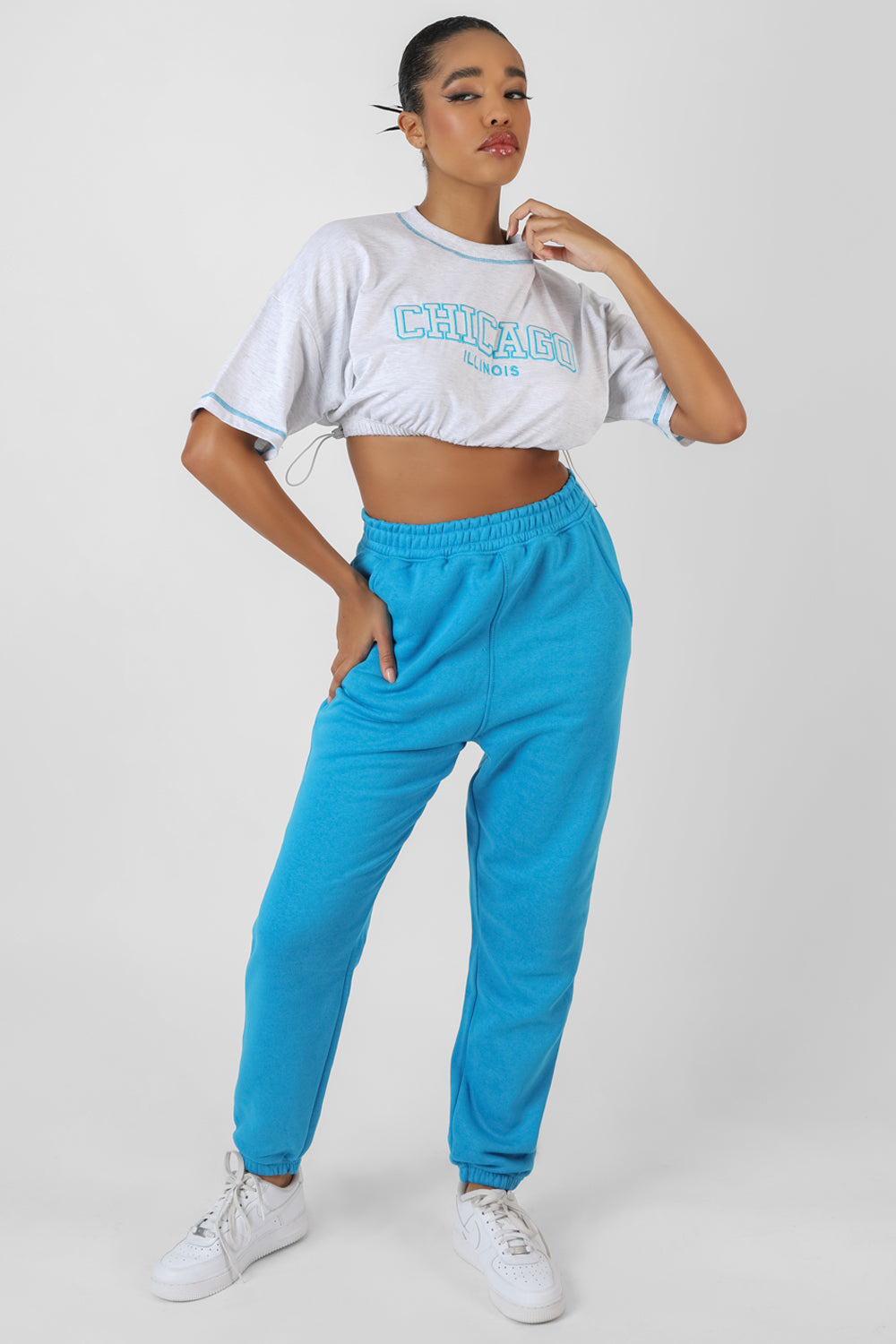 Chicago Elasticated Hem Cropped T-Shirt Oatmeal Marl