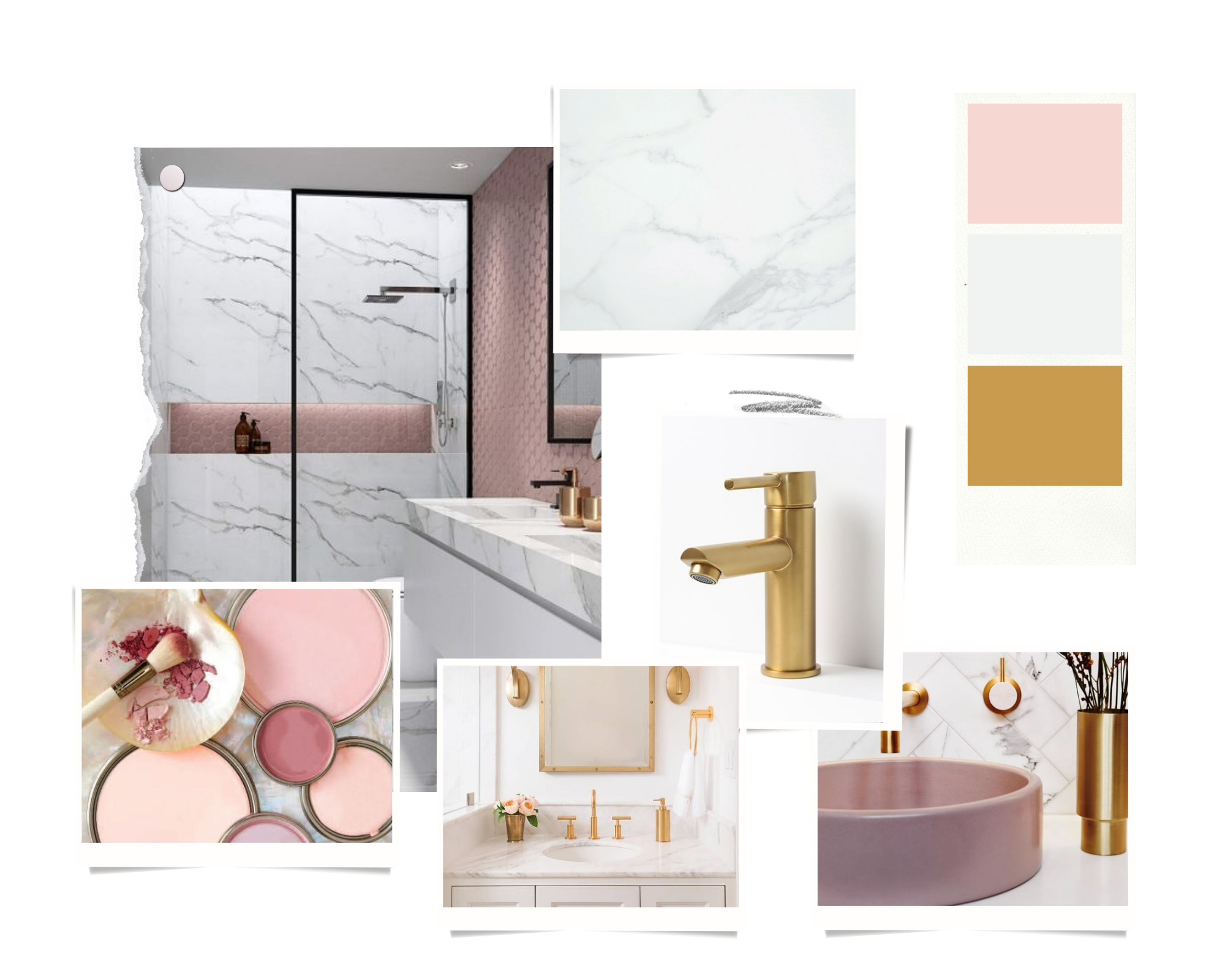 Pink , gold and marble bathroom mood board 