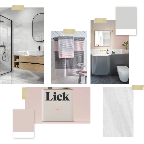 Pink and grey bathroom mood board - Crocatile