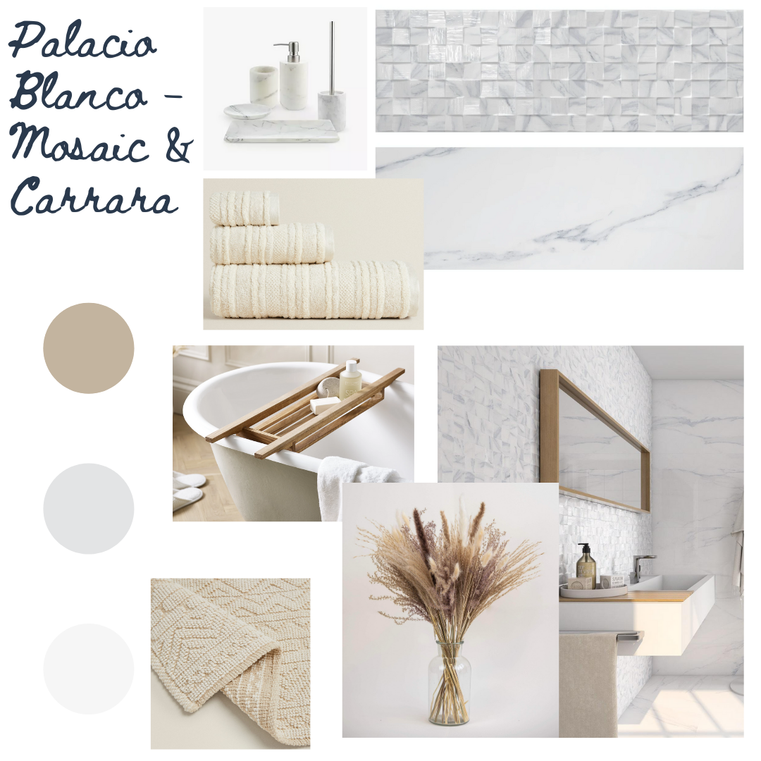 Palacio Blanco Mosaic & Carrara tiles mood board
