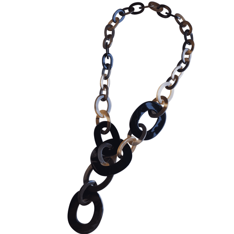 Large black oval chain link necklace
