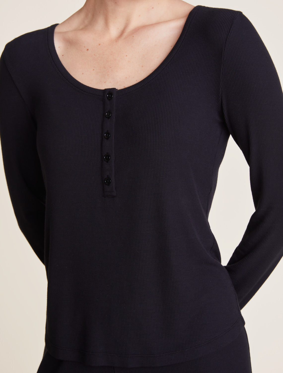 Malibu Collection® Ultra-Soft Rib Long Sleeve Henley