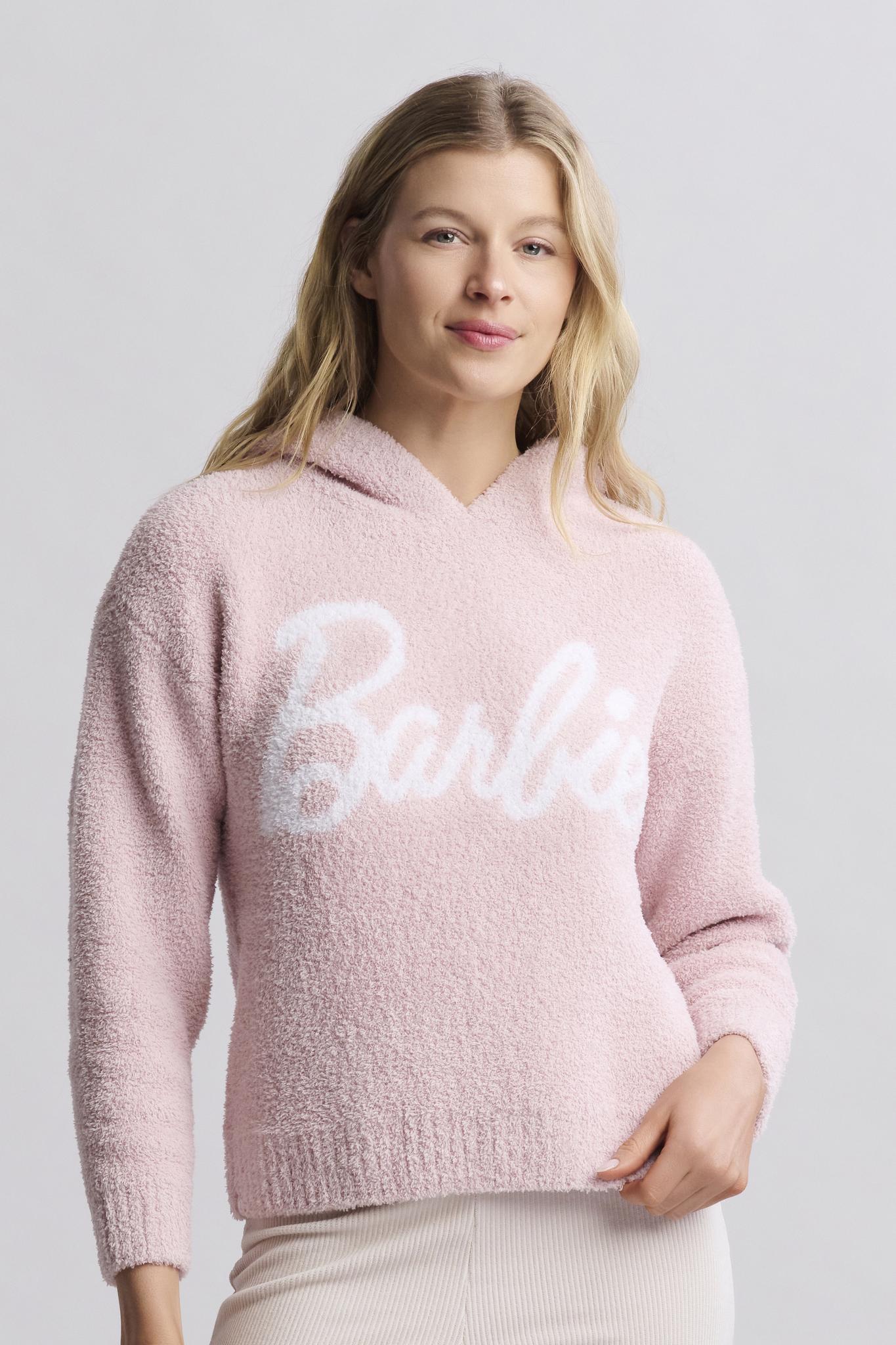 Barefoot Dreams CozyChic® Barbie™ Women's Hoodie in Dusty Rose / White
