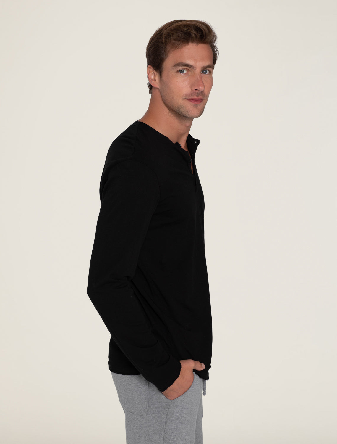 Malibu Collection® Men's Long Sleeve Henley With Woven Detail