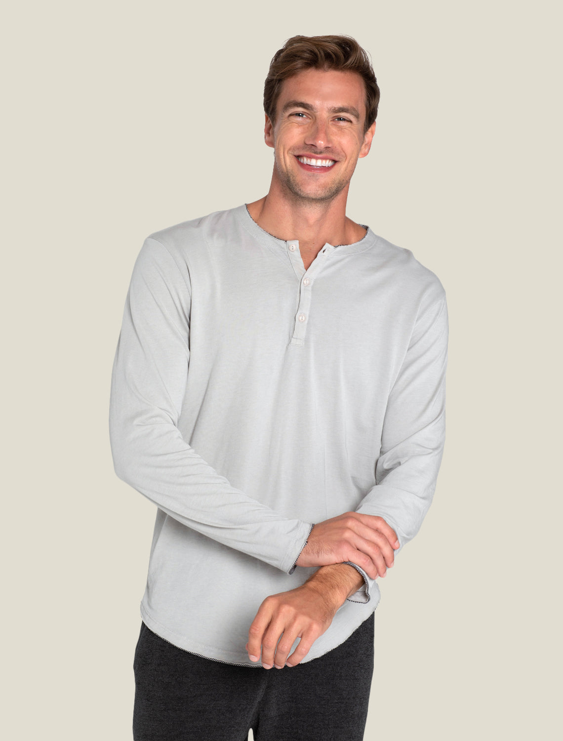 Malibu Collection® Men’s Long Sleeve Henley With Woven Detail
