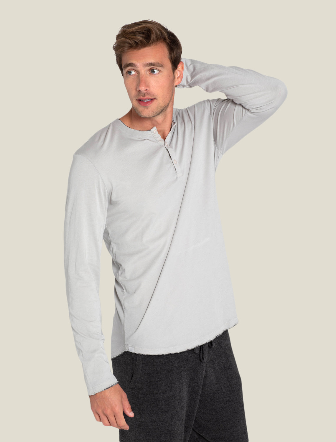 Malibu Collection® Men's Long Sleeve Henley With Woven Detail