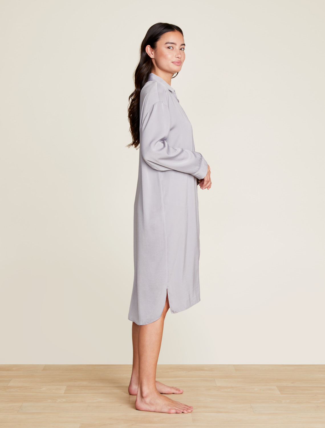 Washed Satin Piped Nightshirt with Love Embroidery