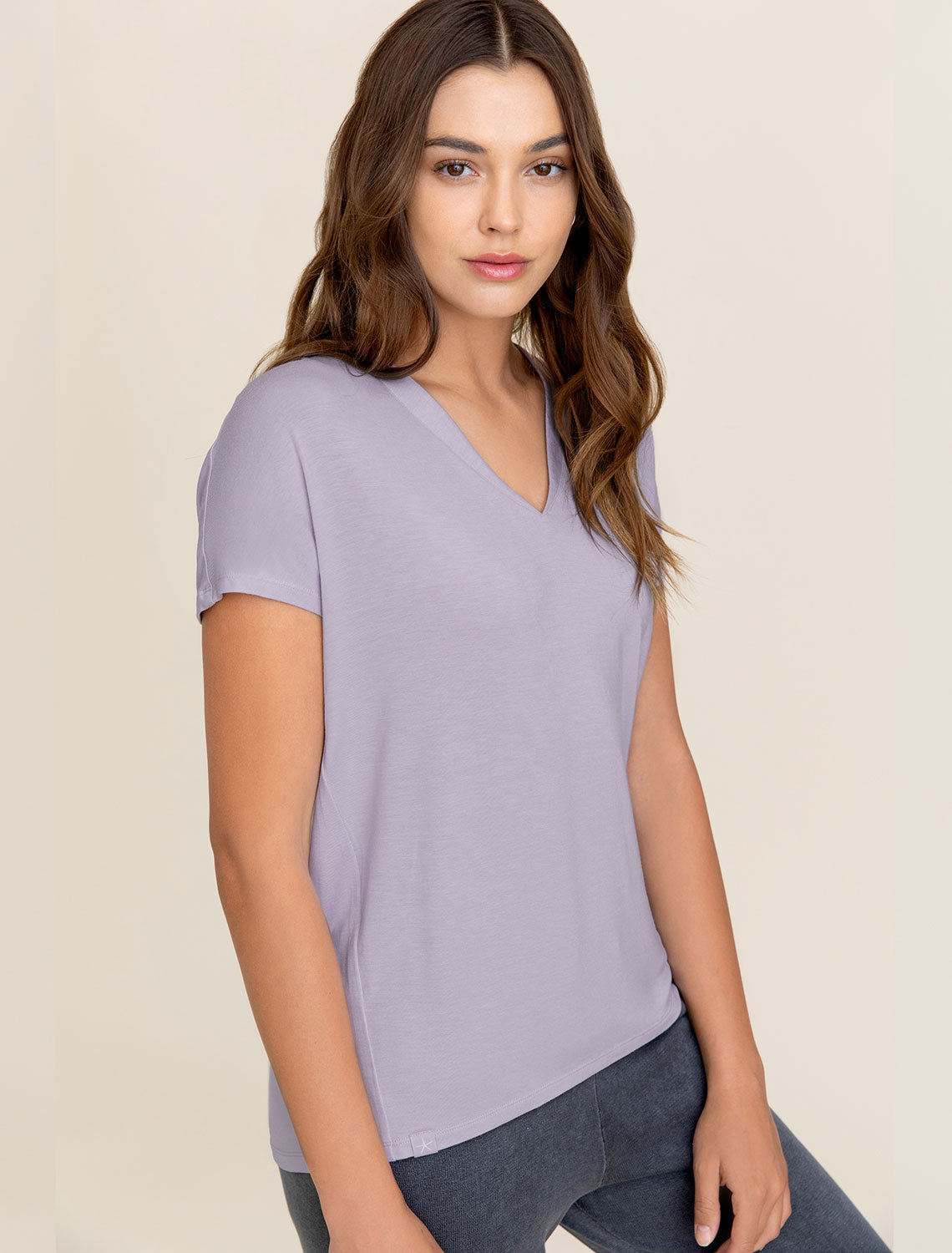 Malibu Collection® Set of 2 Short Sleeve Tees, Pewter / Soft Violet / XS