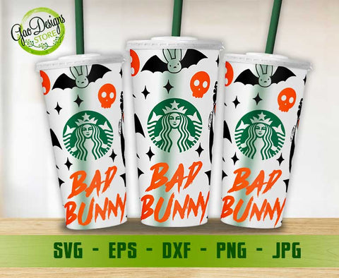 Bad Bunny Halloween Full Wrap Svg For 24oz Cold Cup