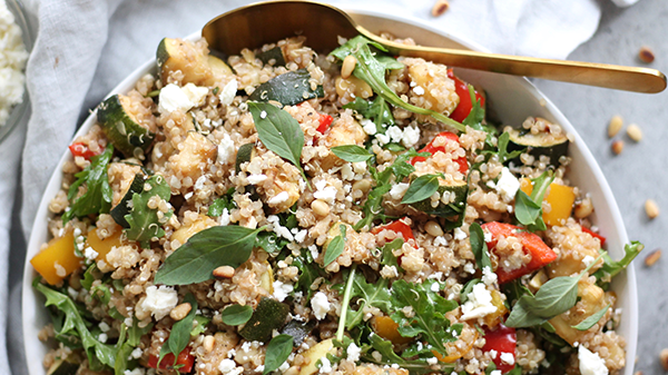 A Roasted Veggie Quinoa Bowl is a nutritious and flavorful dish that combines roasted vegetables, protein-rich quinoa, and often a tasty sauce or dressing.