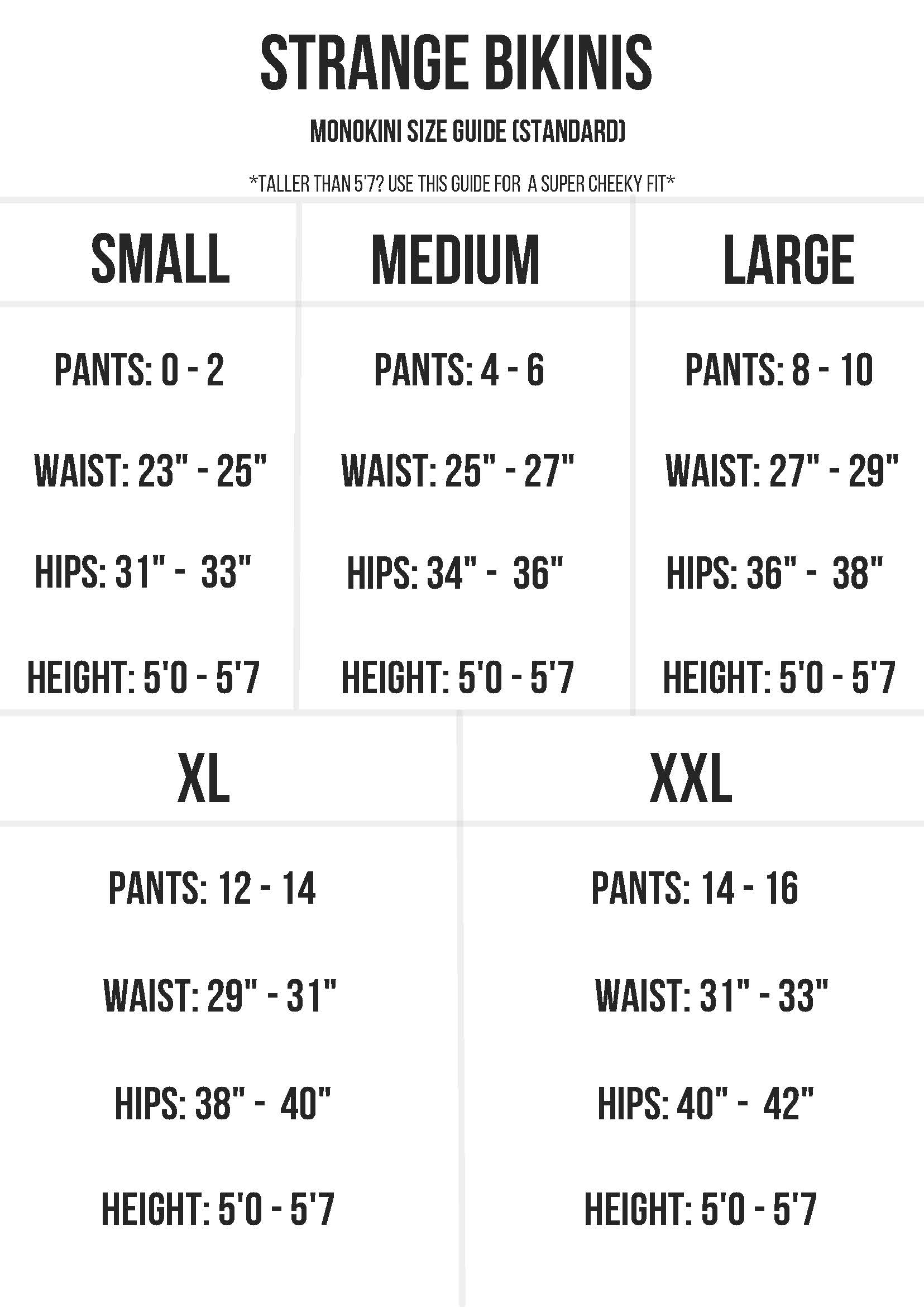 Size Guide – Strange Bikinis